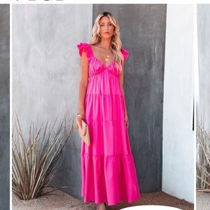 Hot pink ruffle maxi dress!!